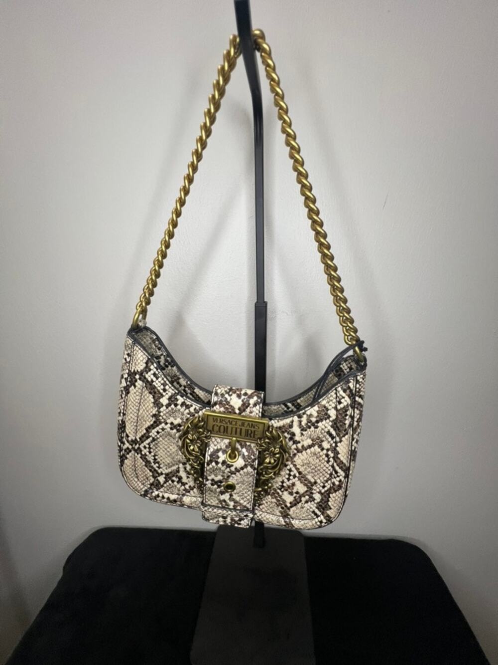 Versace Jeans Couture Snake Print Gold Chain Shoulder Bag 71VA4BF5 NWT